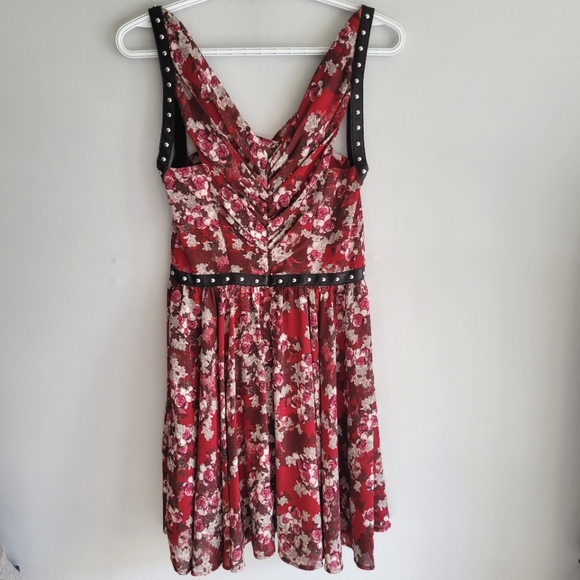 The Kooples Studded Leather Harness Floral Dress - Picture 7 of 12
